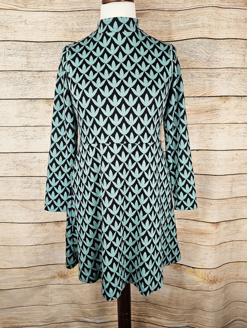 Boden Green High Neck Jacquard Knit Floral Print Dress US Size 10 UK 14
